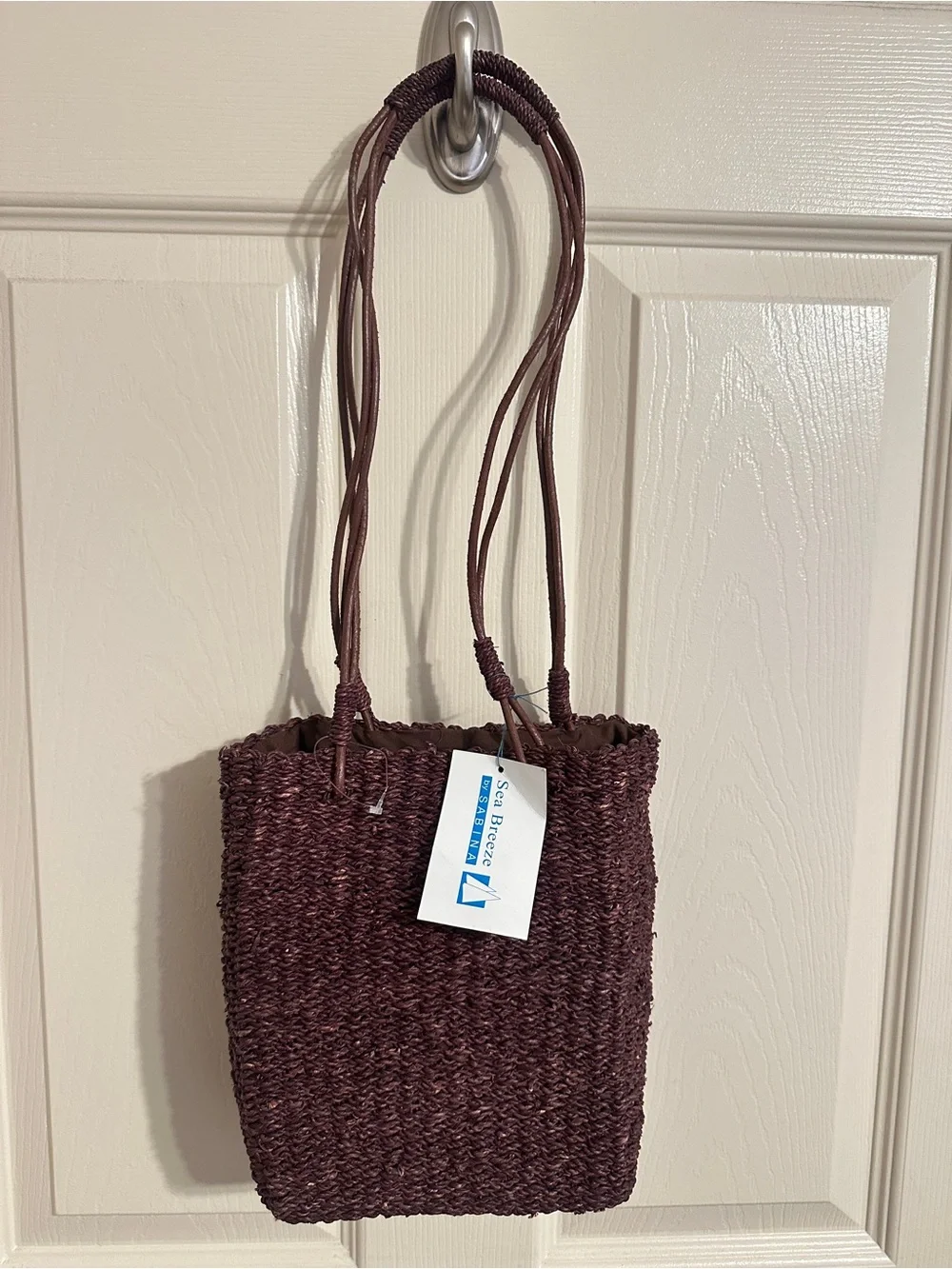 Sea Breeze by Sabina Woven Shoulder Tote Bag in Deep Brown Handmade Material